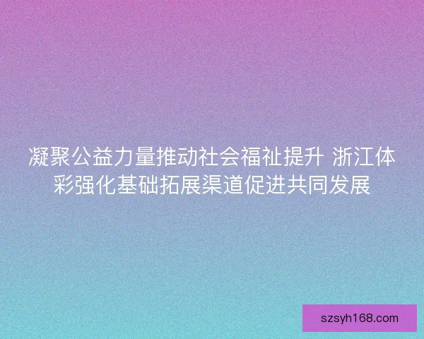 凝聚公益力量推动社会福祉提升 浙江体彩强化基础拓展渠道促进共同发展